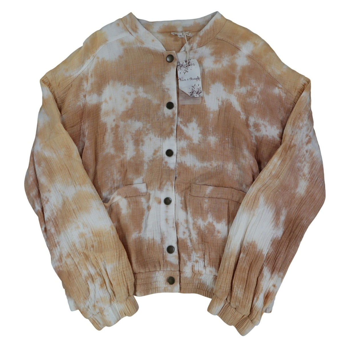 Hem & Thread Womens L Tan Cream Tie Dye Cotton Gauze Snap Bomber Jacket NWT - take2supply