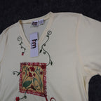 TM Sport by That's Me V-Neck Top Large Vintage Y2K Yellow Floral Embroidered NWT - take2supply