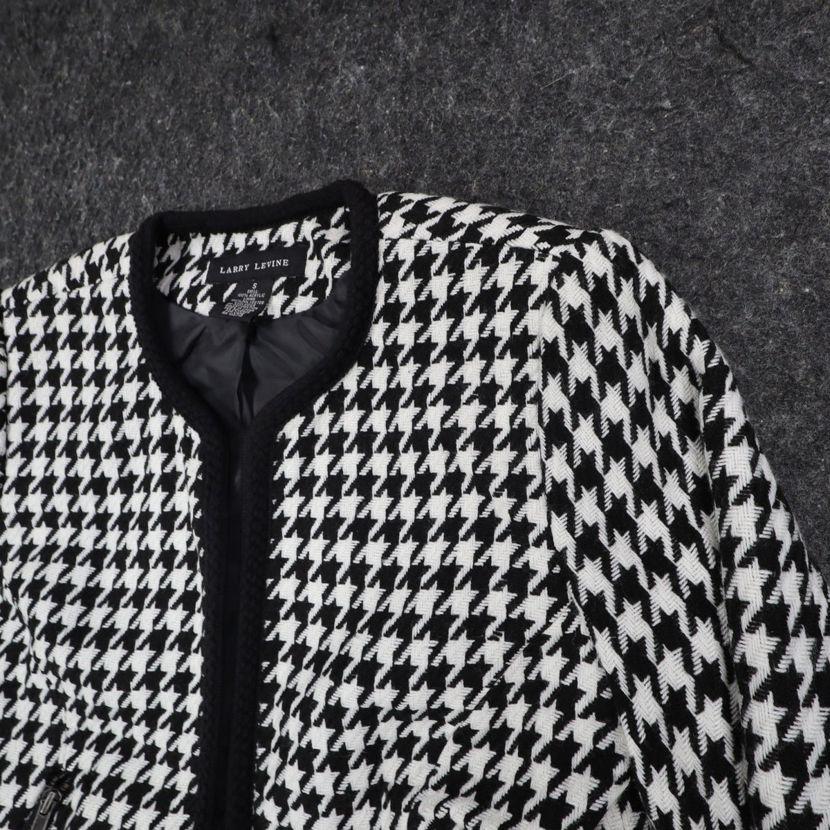 Larry Levine Houndstooth Jacket Womens Size S Black Cream Zip Pockets NWT - take2supply