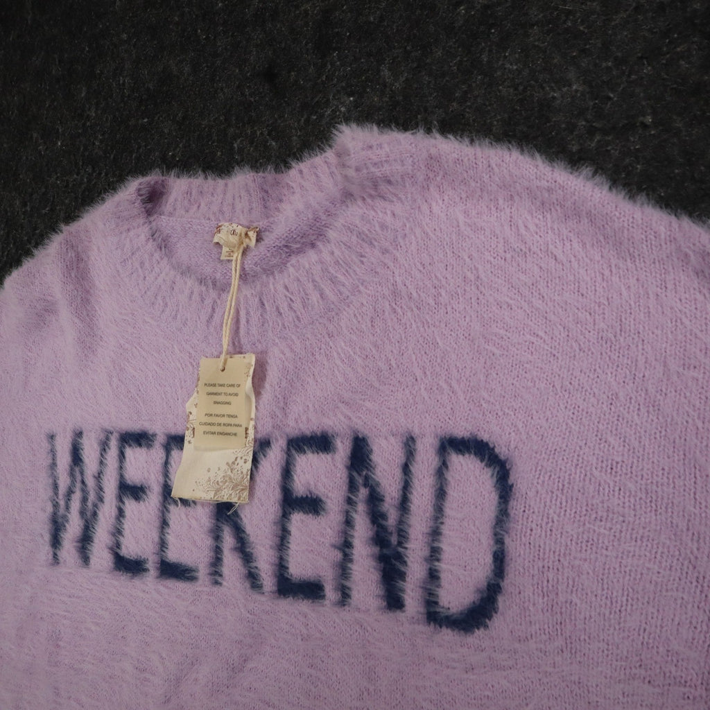 Hem & Thread Weekend Sweater Womens Large Lavender Fuzzy Eyelash Knit 31351 - take2supply