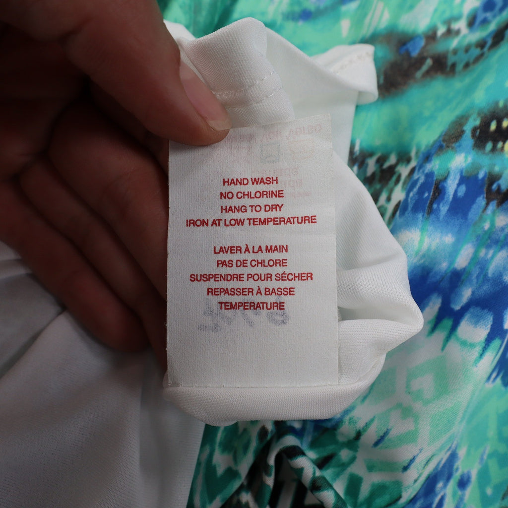 Dusak Designs Halter Dress Medium Teal Blue Abstract Print Keyhole Sheath Canada - take2supply