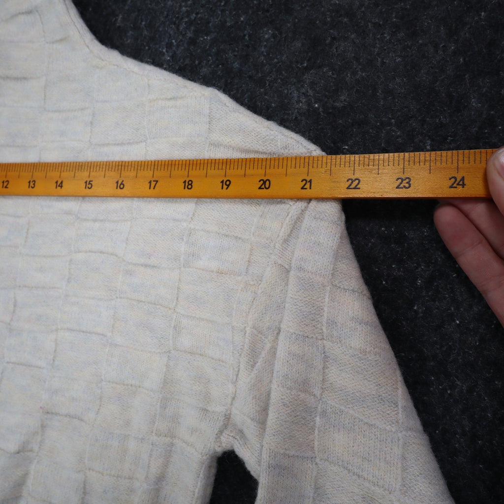 Hem & Thread Mock Neck Sweater Womens Small Cream Textured Checkerboard Knit NEW - take2supply