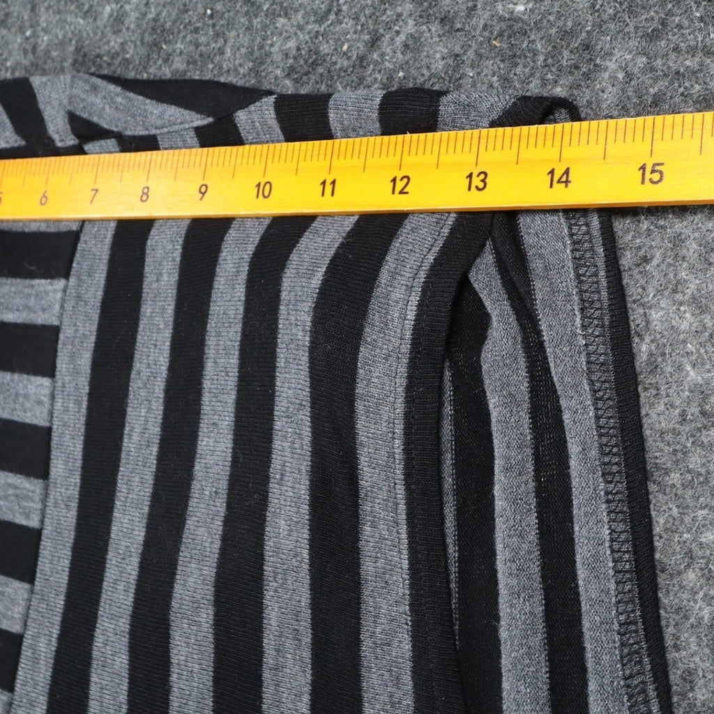 Erin London Open Front Vest Womens Large Black Grey Striped Draped Waterfall Hem - take2supply
