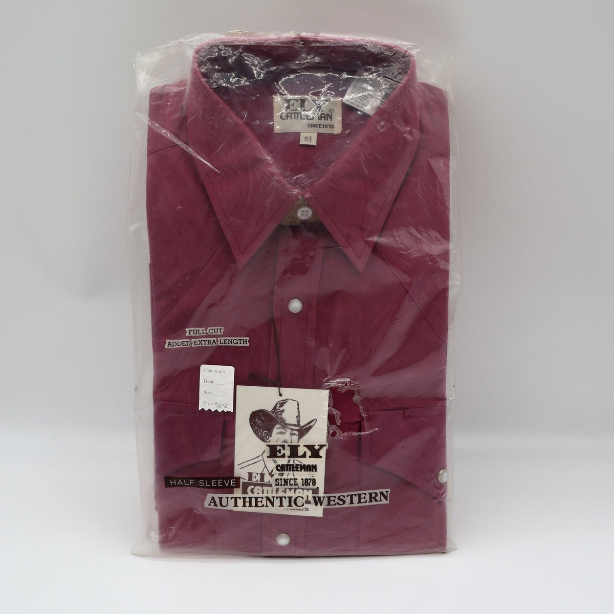 Ely Cattleman Western Shirt Mens 15.5 Vintage Burgundy Pearl Snap Half Sleeve - take2supply