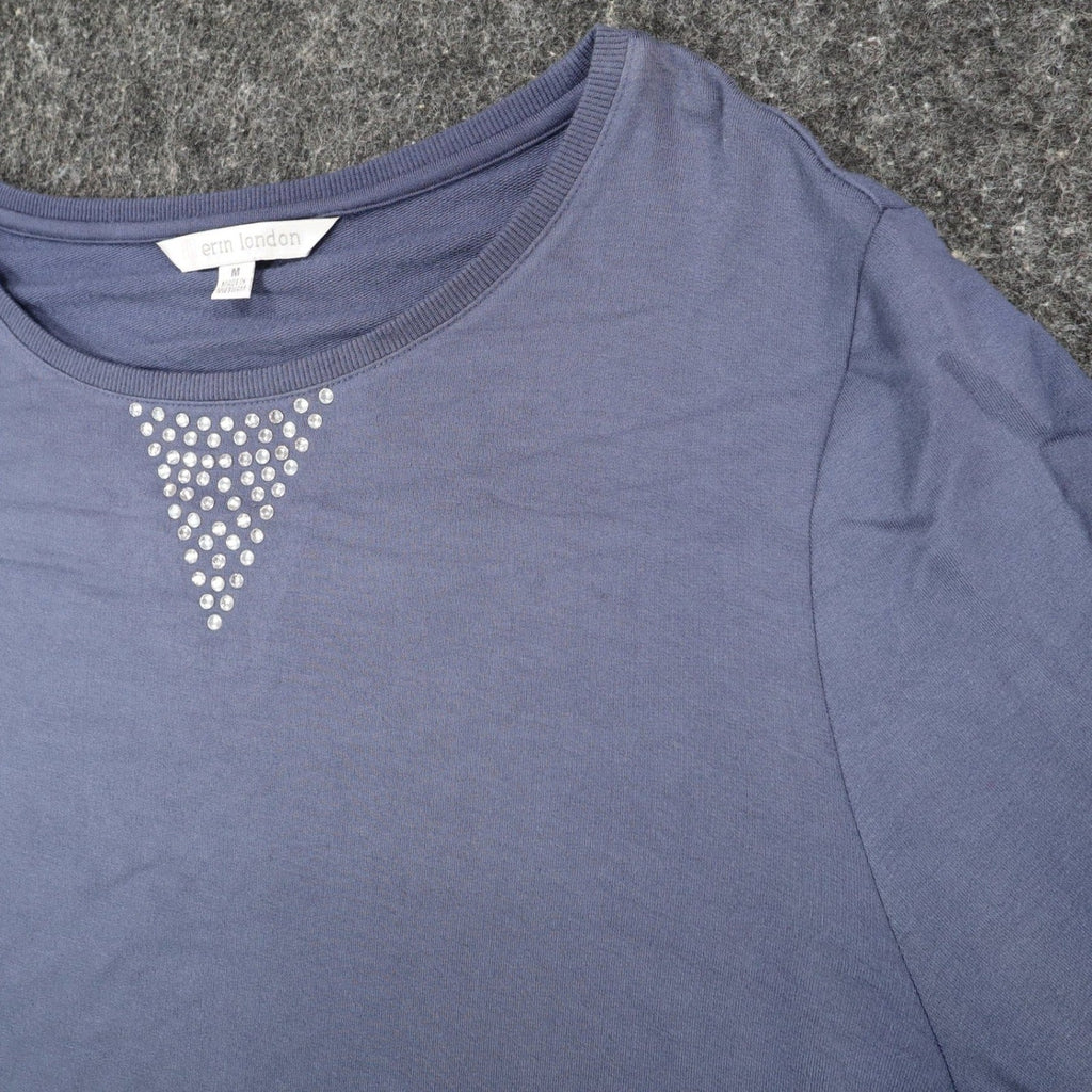Erin London Studded Puff Sleeve Top Womens Medium Blue Viscose French Terry NWT - take2supply