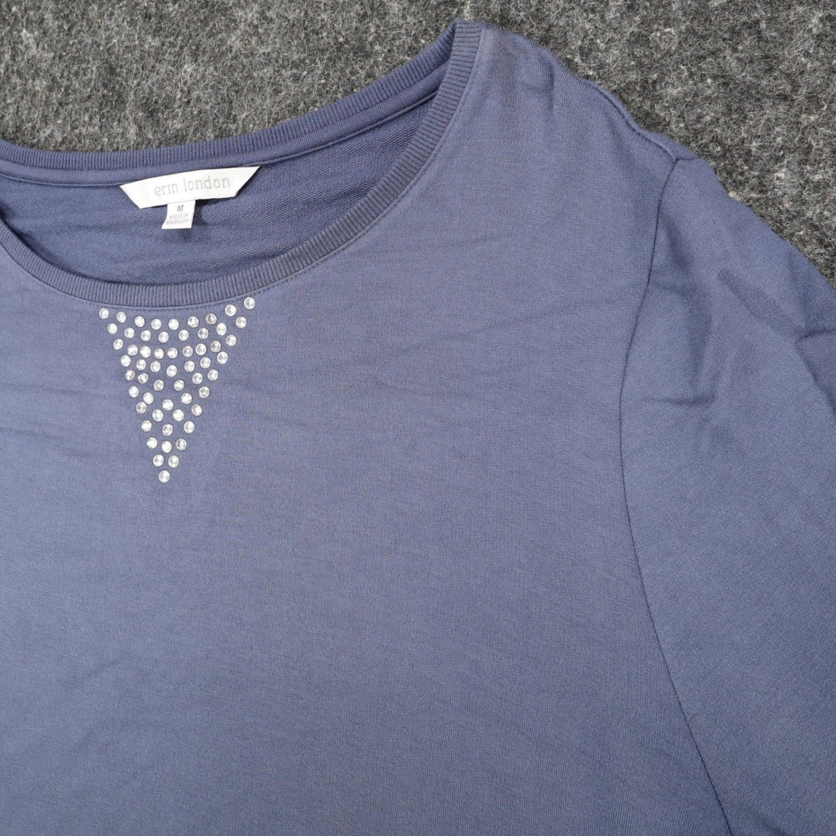 Erin London Studded Puff Sleeve Top Womens Medium Blue Viscose French Terry NWT - take2supply