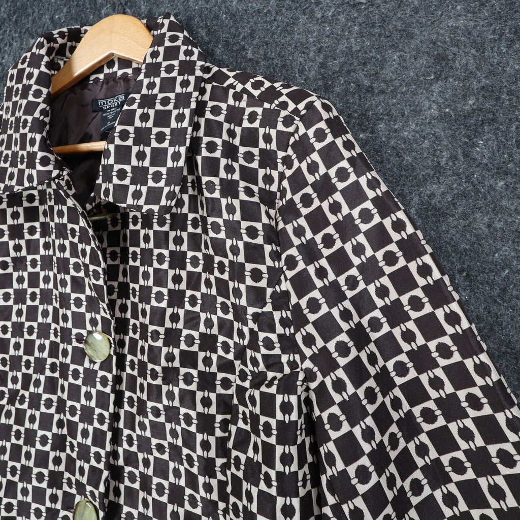 Moka Sport Geometric Box Check Coat Womens Size M Brown Beige Button Up Jacket - take2supply