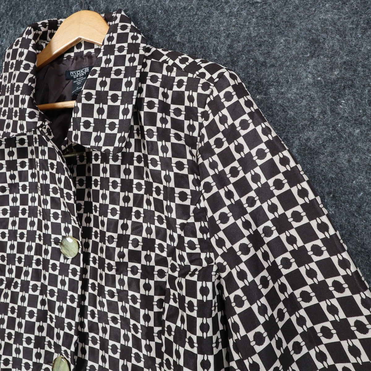 Moka Sport Geometric Box Check Coat Womens Size M Brown Beige Button Up Jacket - take2supply