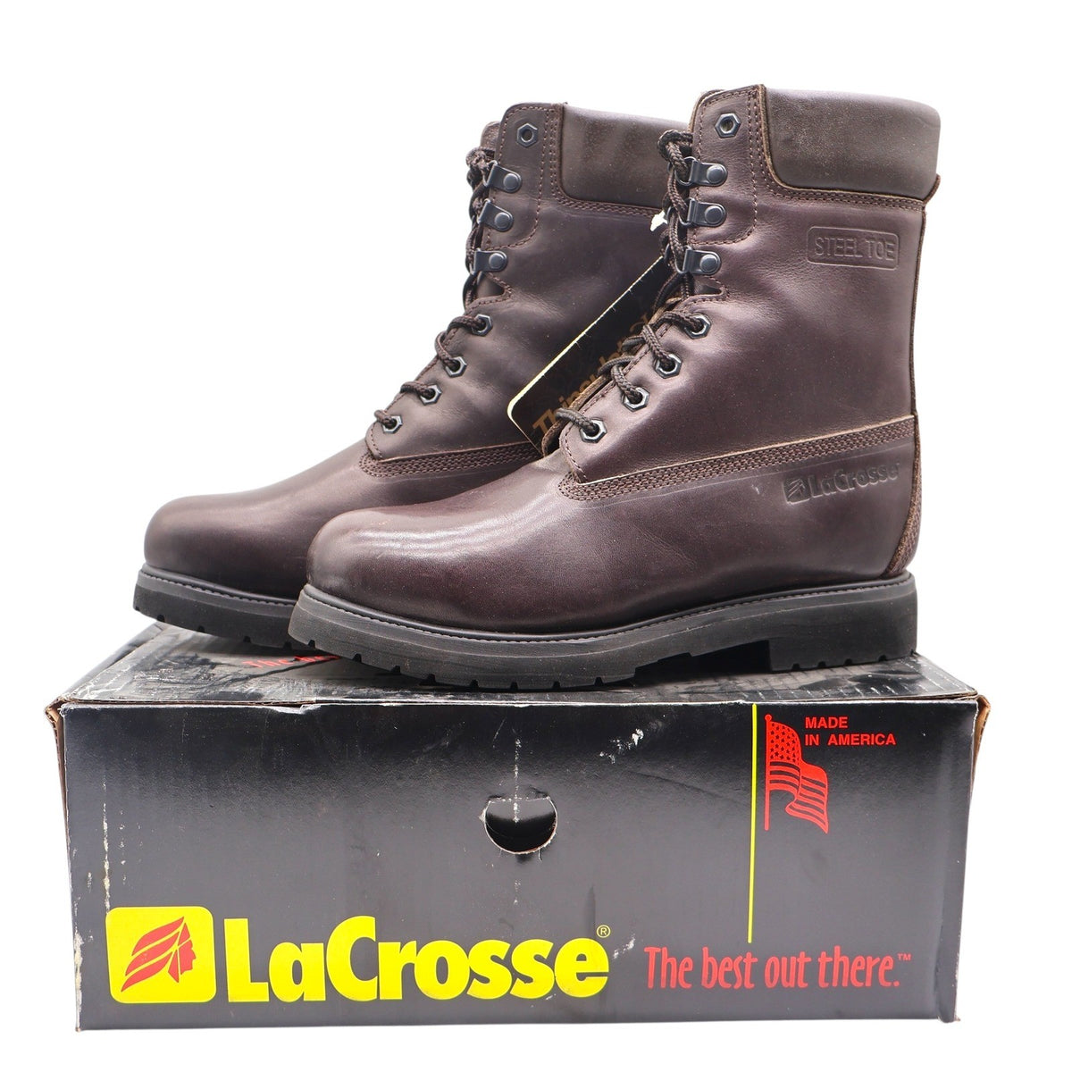 LaCrosse Caribou II Boots Mens 9 Vintage Brown Leather Steel Toe Thinsulate USA - take2supply