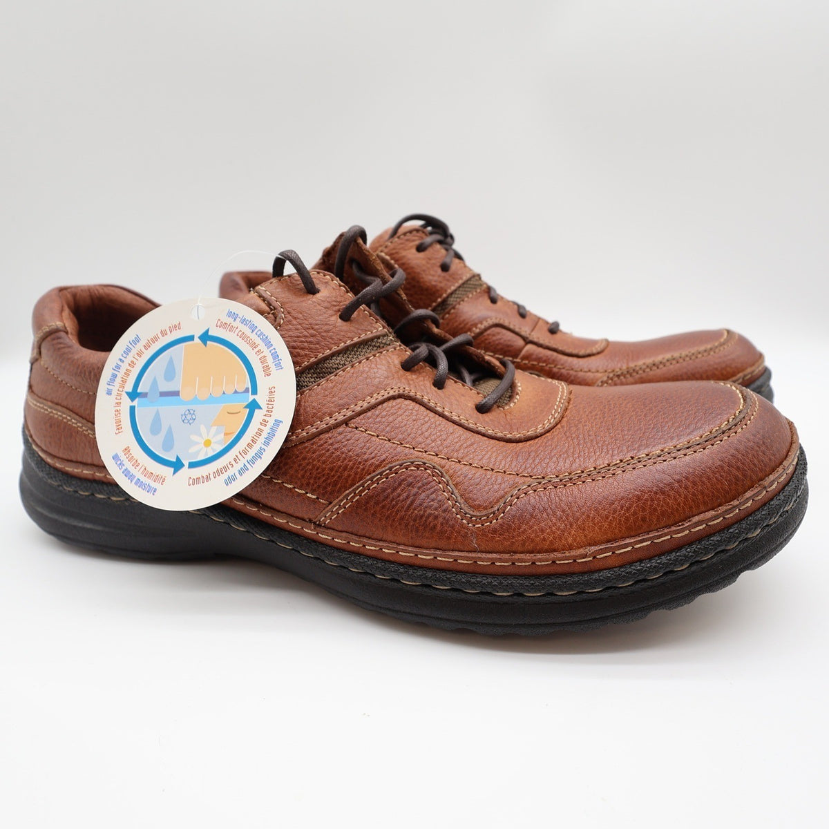 Hush Puppies Pathway Mens 10.5 Tan Grained Leather Bounce Comfort Oxford Shoes - take2supply