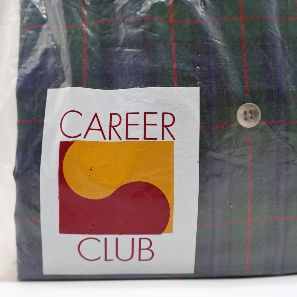 Career Club Plaid Button Down Shirt Mens Large Vintage Deadstock Green Blue NOS - take2supply