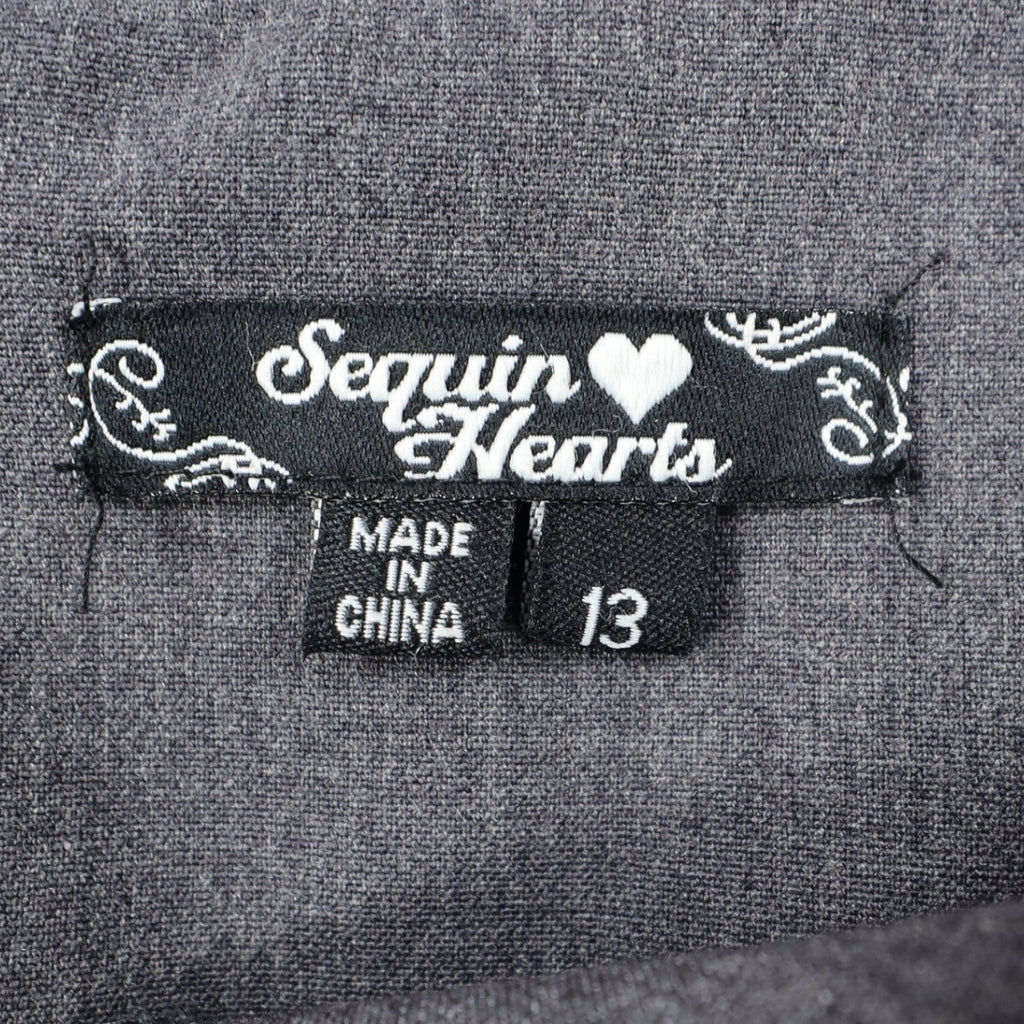Sequin Hearts Sheath Dress Womens 13 Gray Black Trim Cap Sleeve Career Bodycon - take2supply