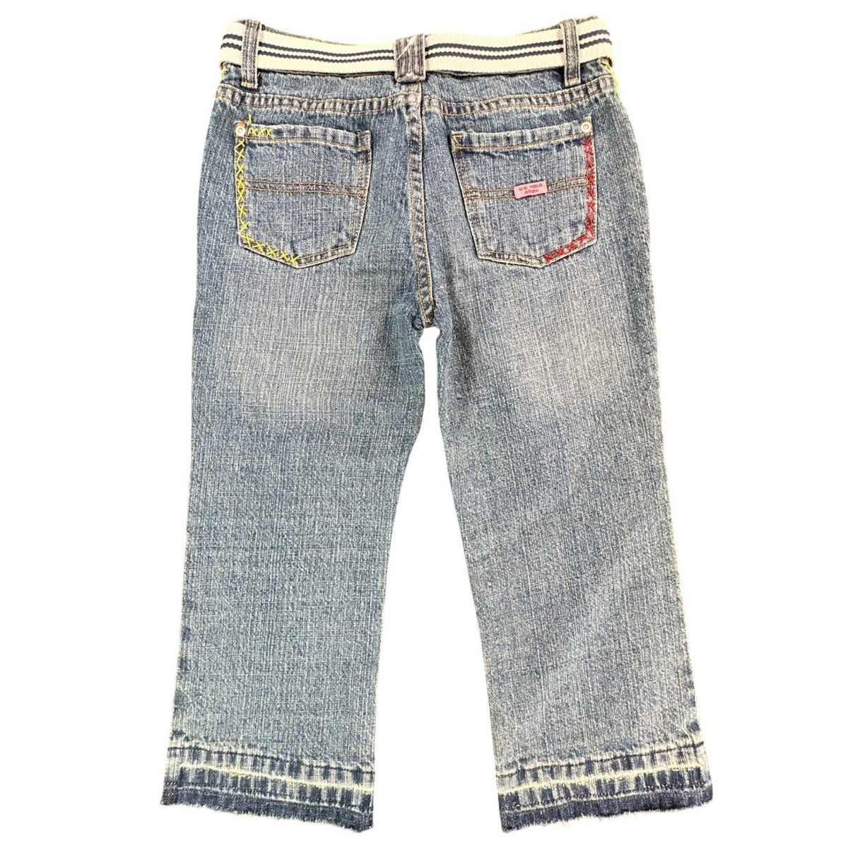 US Polo Assn Y2K Butterfly Jeans Girls 12 Blue Denim Flare Belted USPA NWT - take2supply