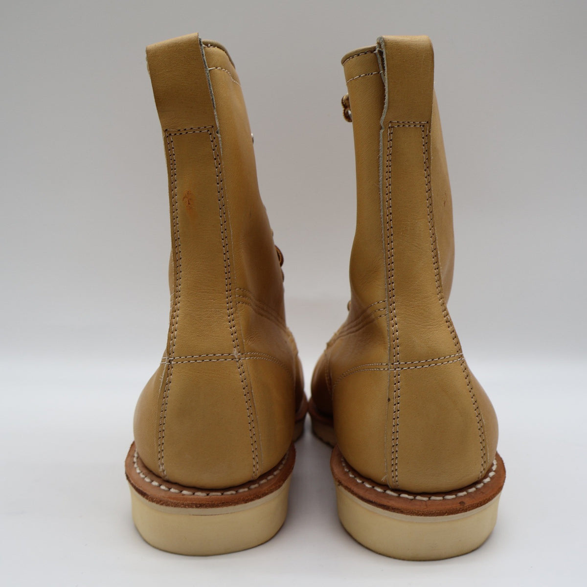 Cedar Crest Moc Toe Work Boots Mens 7.5 E Vintage Tan Leather Wedge Sole 9555 - take2supply