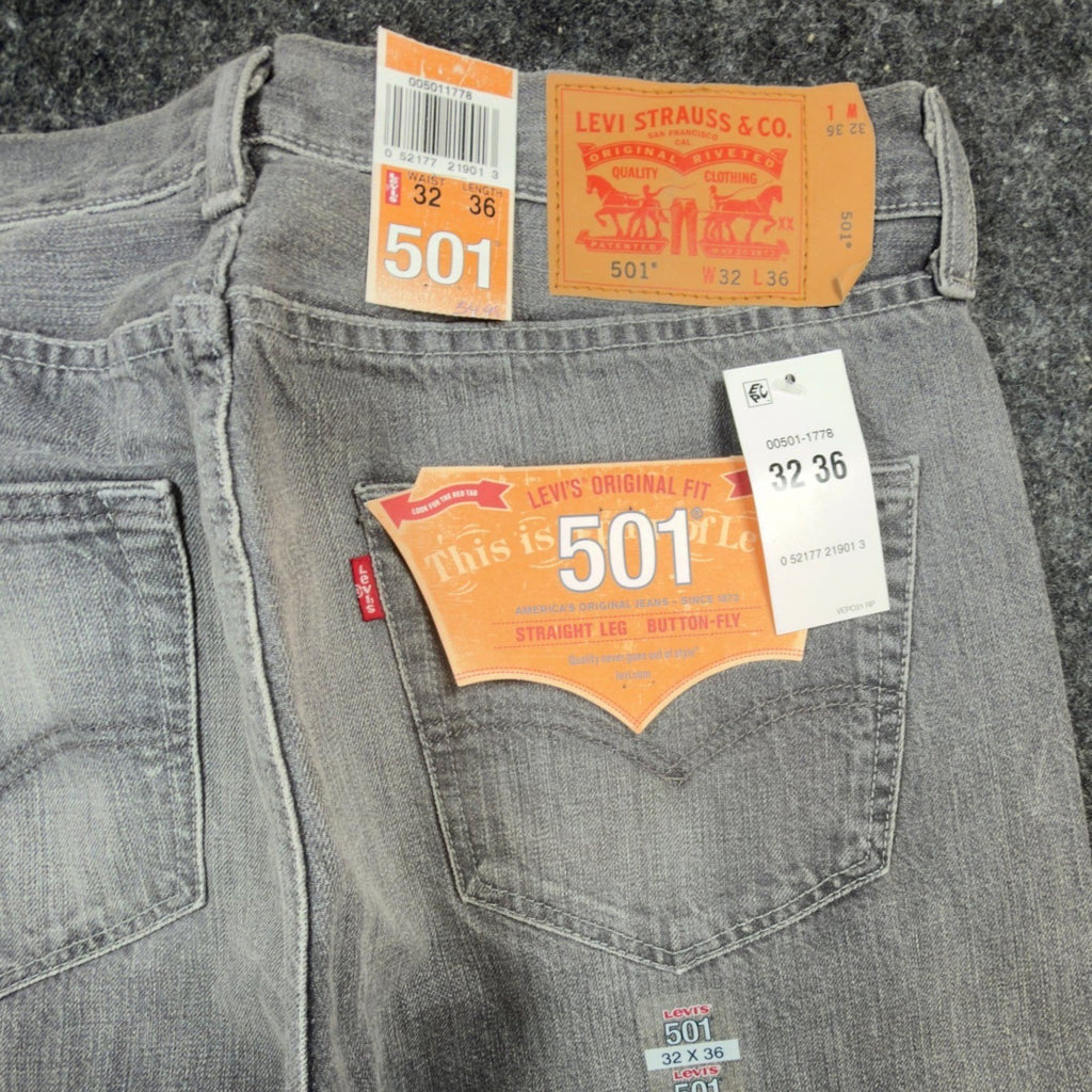 Levi's 501 Original Fit Jeans Mens 32x36 Gray Denim Straight Leg NWT C109 - take2supply
