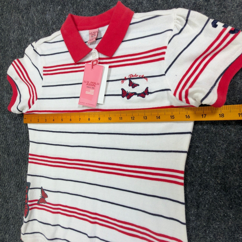 U.S. Polo Assn. Y2K Butterfly Stripe Polo Shirt Girls L White NWT C410 - take2supply