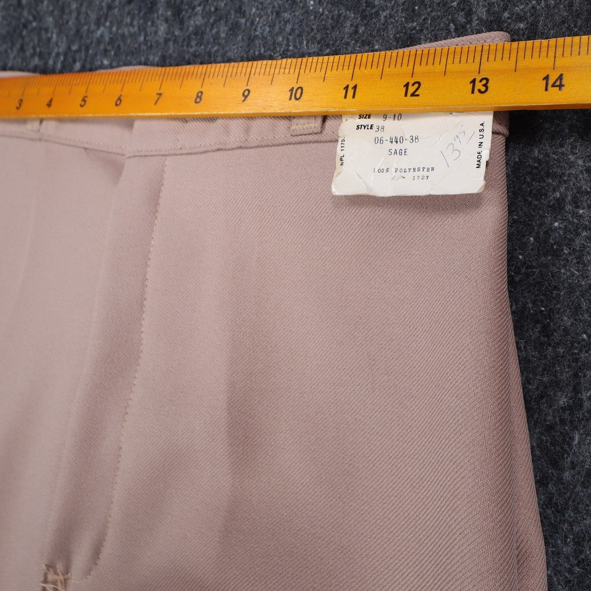 Vintage 70s High Rise Trousers Size 9-10 Deadstock Tan Beige Polyester USA C989 - take2supply
