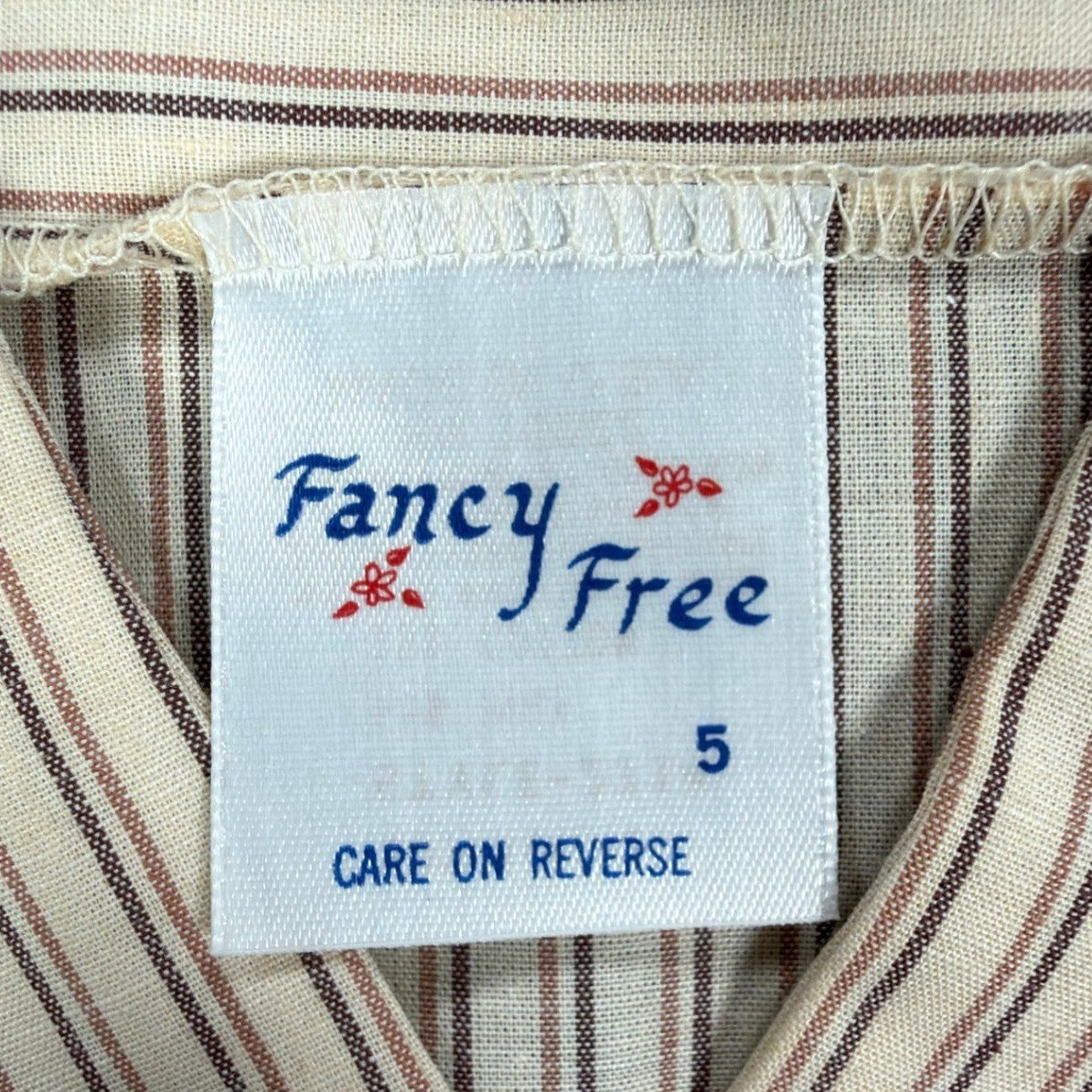 Fancy Free Vintage 80s Puff Sleeve Blouse Womens 5 Tan Striped New - take2supply