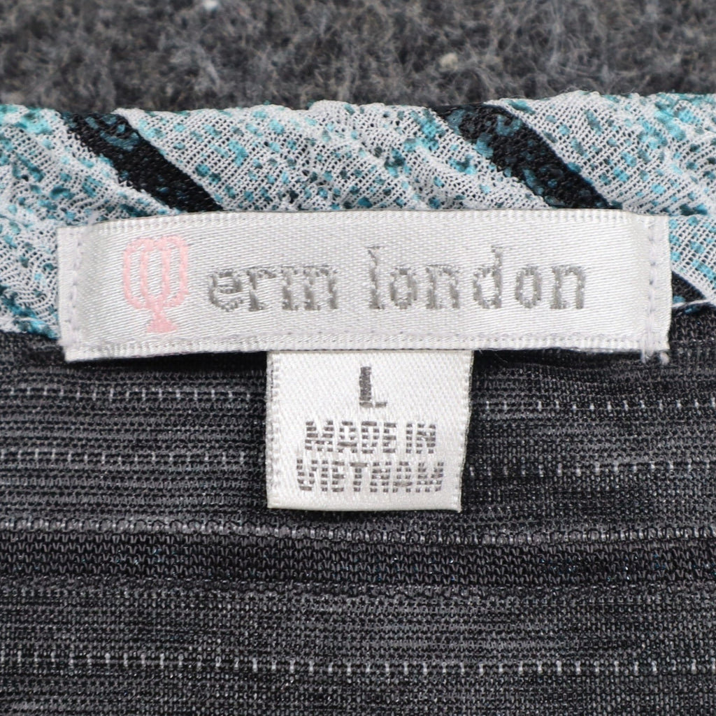 Erin London Top Womens Large Blue Grey Striped Long Sleeve Crew Neck - take2supply