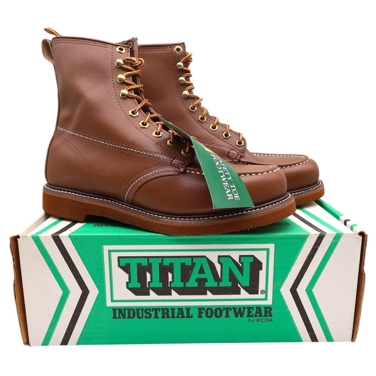 Titan Vintage 80s Safety Toe Work Boots Mens 8.5 D Brown Leather NWT Made in USA - take2supply