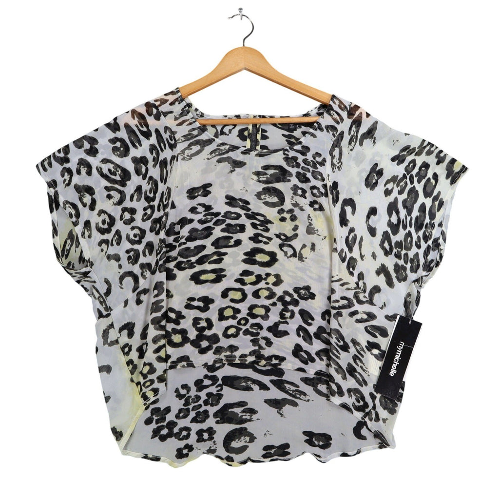 mymichelle Leopard Print Top Womens Large White Black Sheer Chiffon High-Low NWT - take2supply