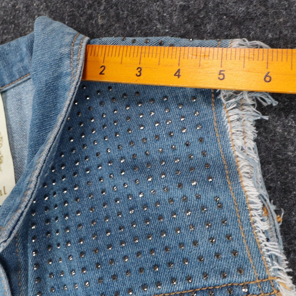 Vocal Denim Vest Womens XL Blue Cotton Studded Rhinestone Frayed Raw Edge Vest - take2supply