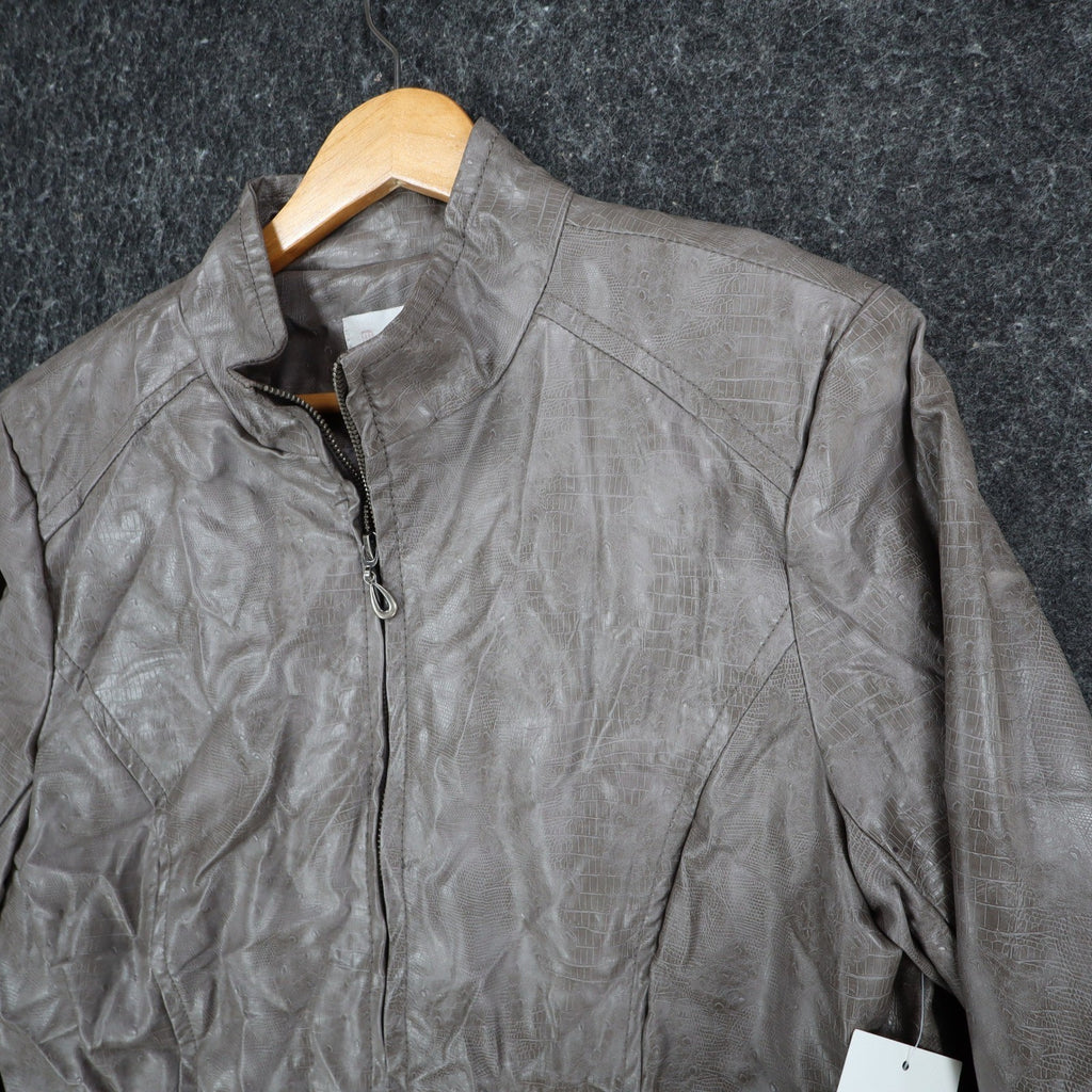 Erin London Jacket Womens Medium Gray Faux Croc Embossed Zip Front Mock Neck NEW - take2supply