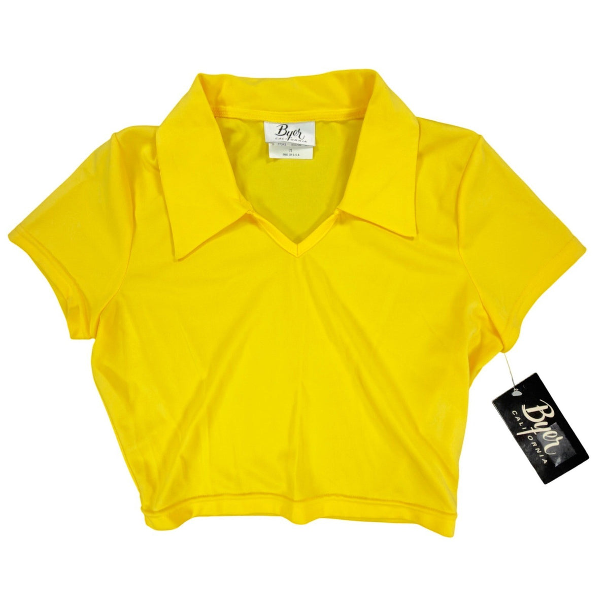 Byer California Vintage 90s Crop Polo Top Womens M Yellow Polyester NWT - take2supply