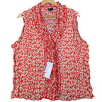 Piano Ruffle Blouse Womens XL Red Pleated Crinkle Sleeveless Sheer Top 07960 - take2supply