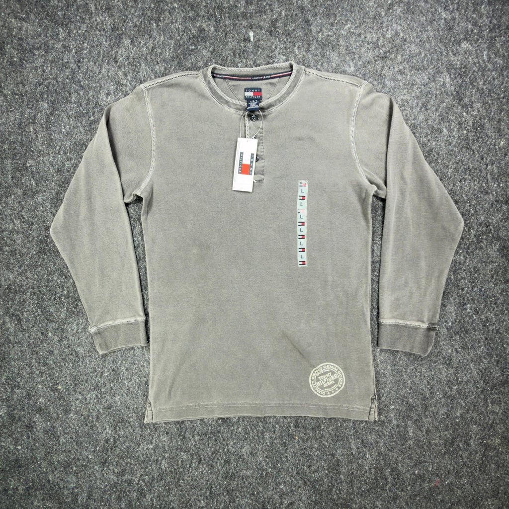 Tommy Hilfiger Y2K Henley Shirt Boy L Gray Cotton Long Sleeve NWT C467 - take2supply