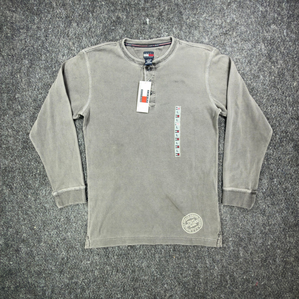 Tommy Hilfiger Y2K Henley Shirt Boy L Gray Cotton Long Sleeve NWT C467 - take2supply