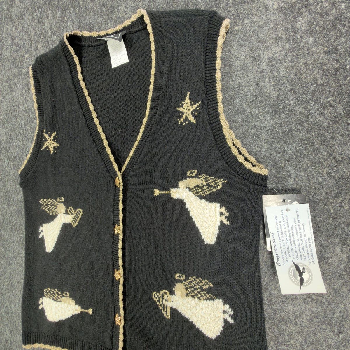 Southern Lady Vintage Angel Sweater Vest Womens M Black Metallic NWT Made in USA - take2supply
