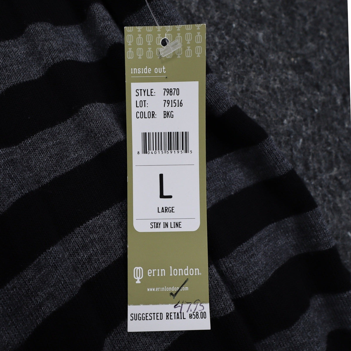 Erin London Open Front Vest Womens Large Black Grey Striped Draped Waterfall Hem - take2supply