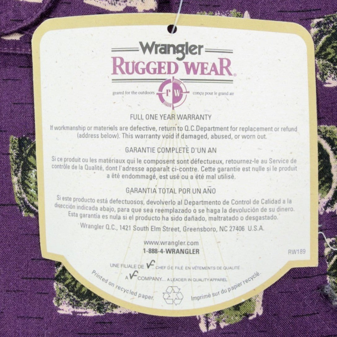 Wrangler Rugged Wear Leaf Print Shirt Mens M Purple Cotton NWT R960LLV - take2supply