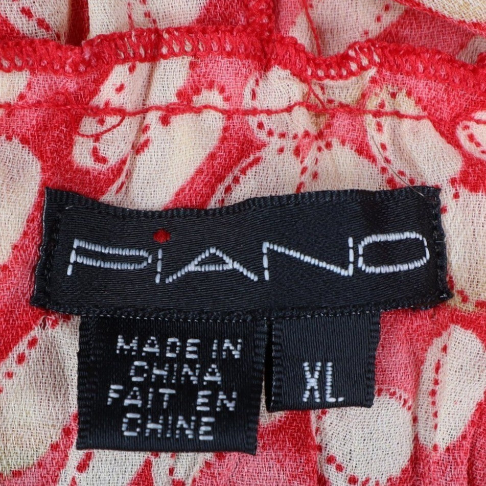 Piano Ruffle Blouse Womens XL Red Pleated Crinkle Sleeveless Sheer Top 07960 - take2supply