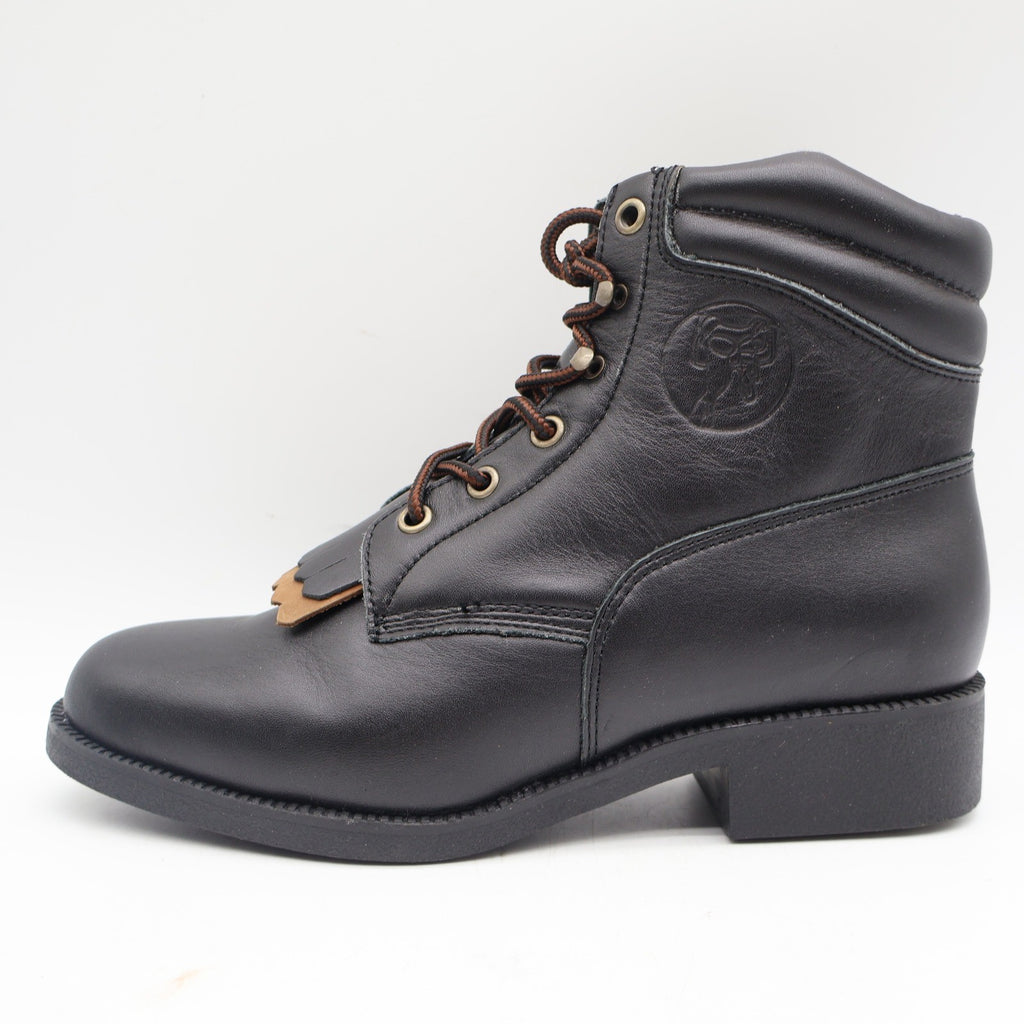 Saddle Brand Boots Womens 9 Black Leather Kiltie Lace Up Work Western 550 Y2K - take2supply