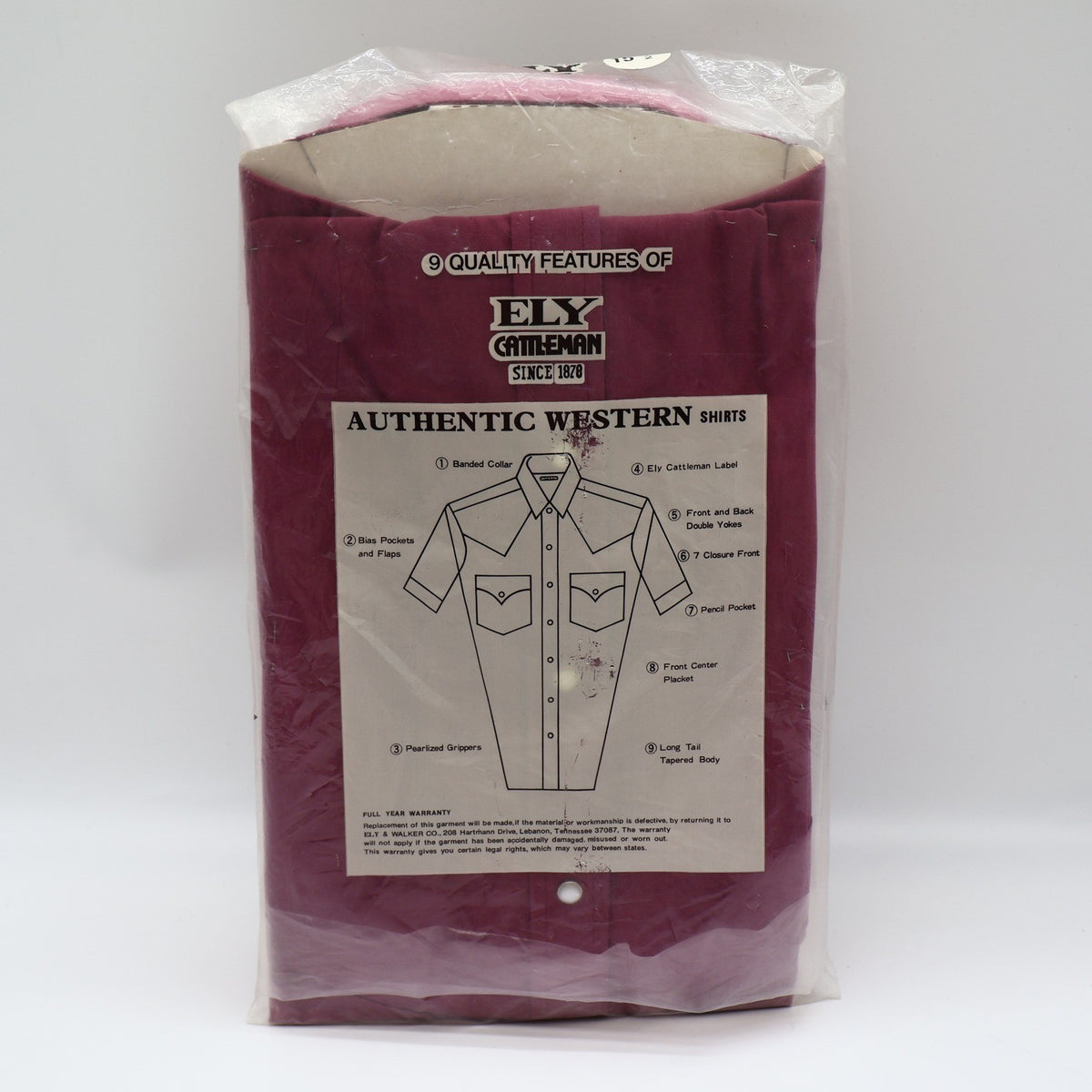 Ely Cattleman Western Shirt Mens 15.5 Vintage Burgundy Pearl Snap Half Sleeve - take2supply