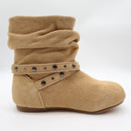L'Amour Slouch Ankle Boots Kids Size 1 Tan Suede Leather Studded Buckle A612 - take2supply