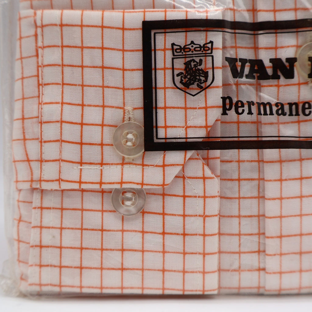 Van Dyke Grid Shirt Boys 10 Vintage Deadstock Orange White Permanent Press - take2supply