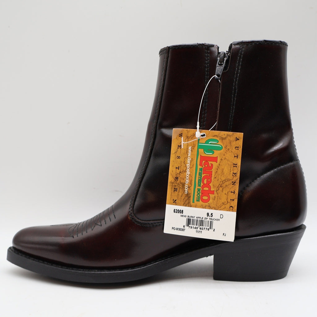 Laredo Zip Trucker Boots Mens 9.5 D Burnt Apple Leather Western Cowboy 62008 - take2supply