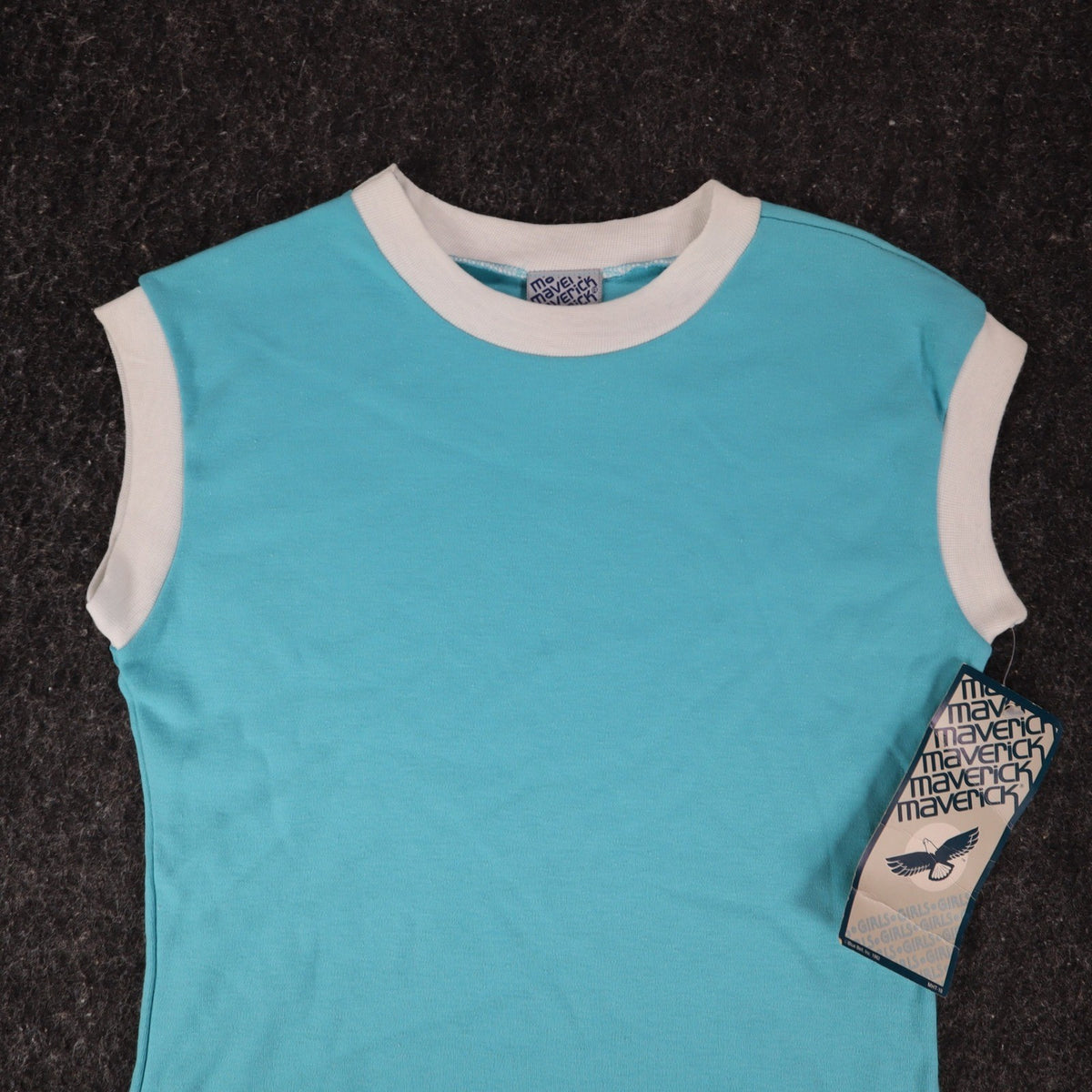 Maverick Vintage 80s Girls Large Aqua Blue Ringer Sleeveless T-Shirt NWT 1982 - take2supply
