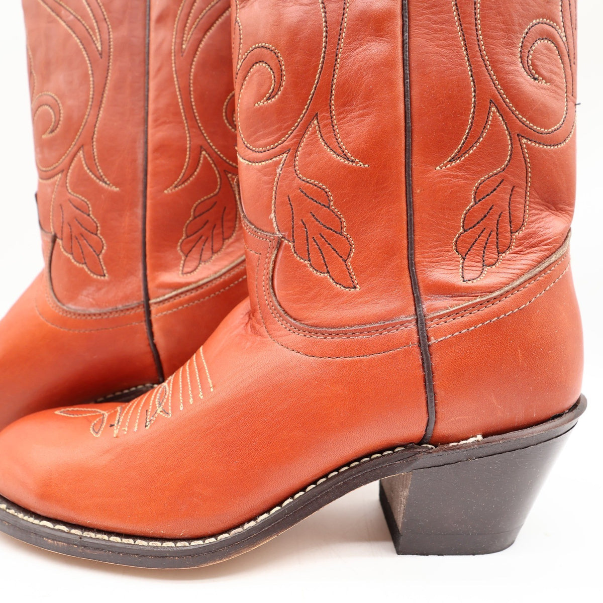 Acme Vintage 70s Western Boots Womens 6 Rust Leather Deadstock New NWT - take2supply