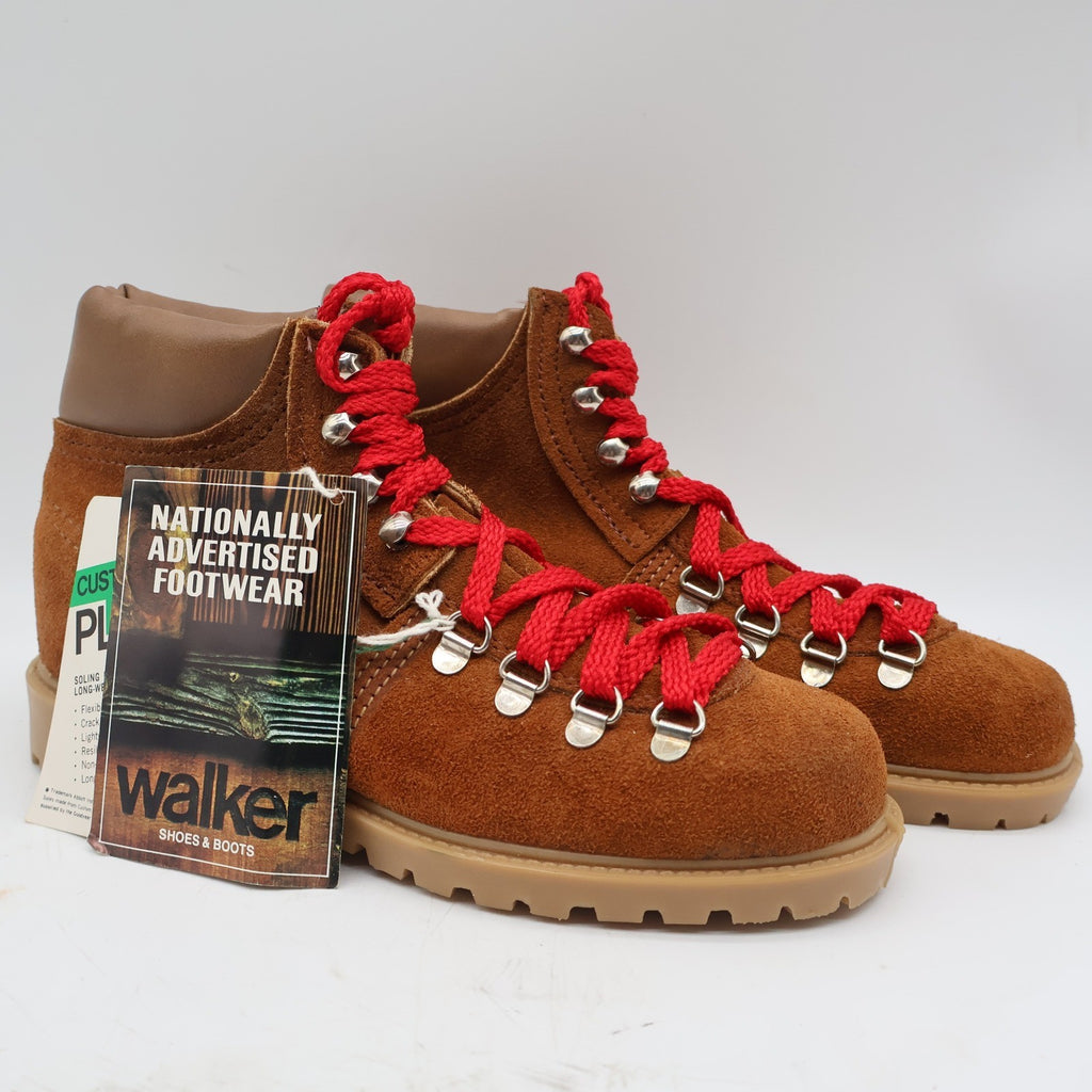 Walker Hiking Boots Kids 4 Vintage 70s Brown Suede Red Laces Pliotuf USA New - take2supply