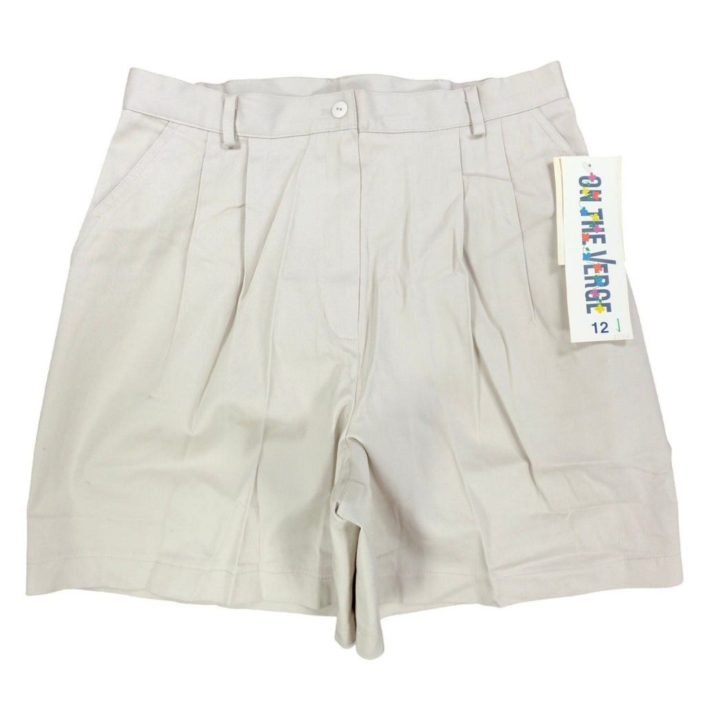 On The Verge Vintage 90s Pleated Shorts Womens 12 Beige Cotton NWT Made in USA - take2supply