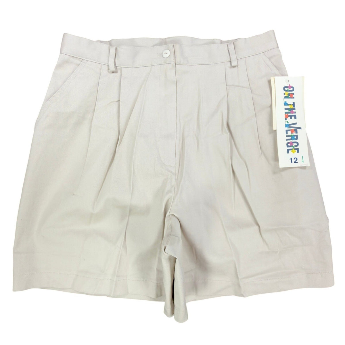 On The Verge Vintage 90s Pleated Shorts Womens 12 Beige Cotton NWT Made in USA - take2supply