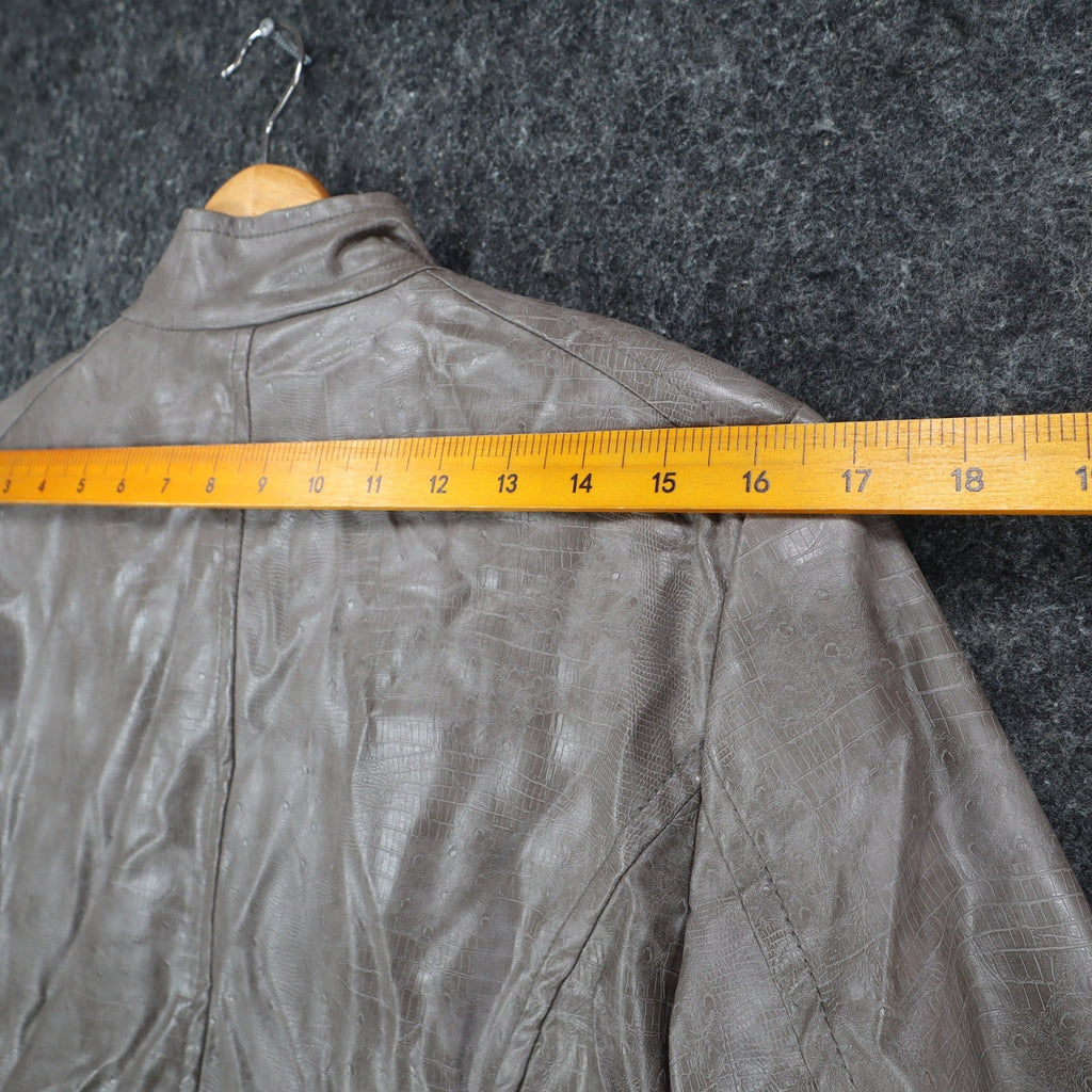 Erin London Jacket Womens Medium Gray Faux Croc Embossed Zip Front Mock Neck NEW - take2supply