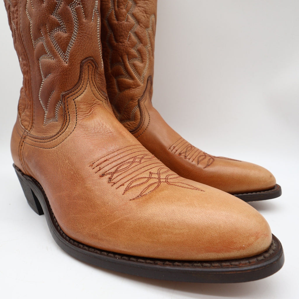 American West Trading Cowboy Boots Mens 9 D Walnut Deertan Leather Made in USA - take2supply