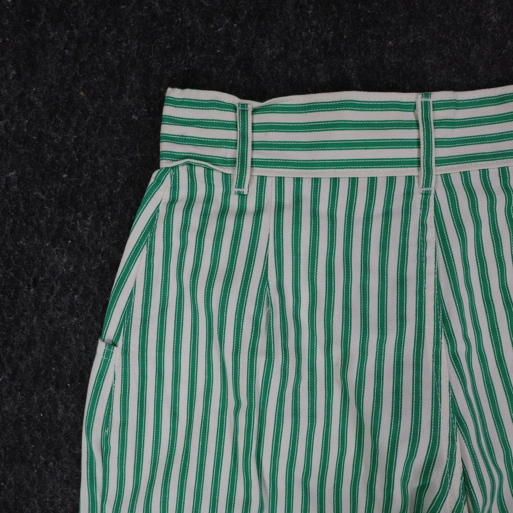 Hang Ten Shorts Womens 3/4 Vintage 80s Green White Striped Cotton High Waist NWT - take2supply