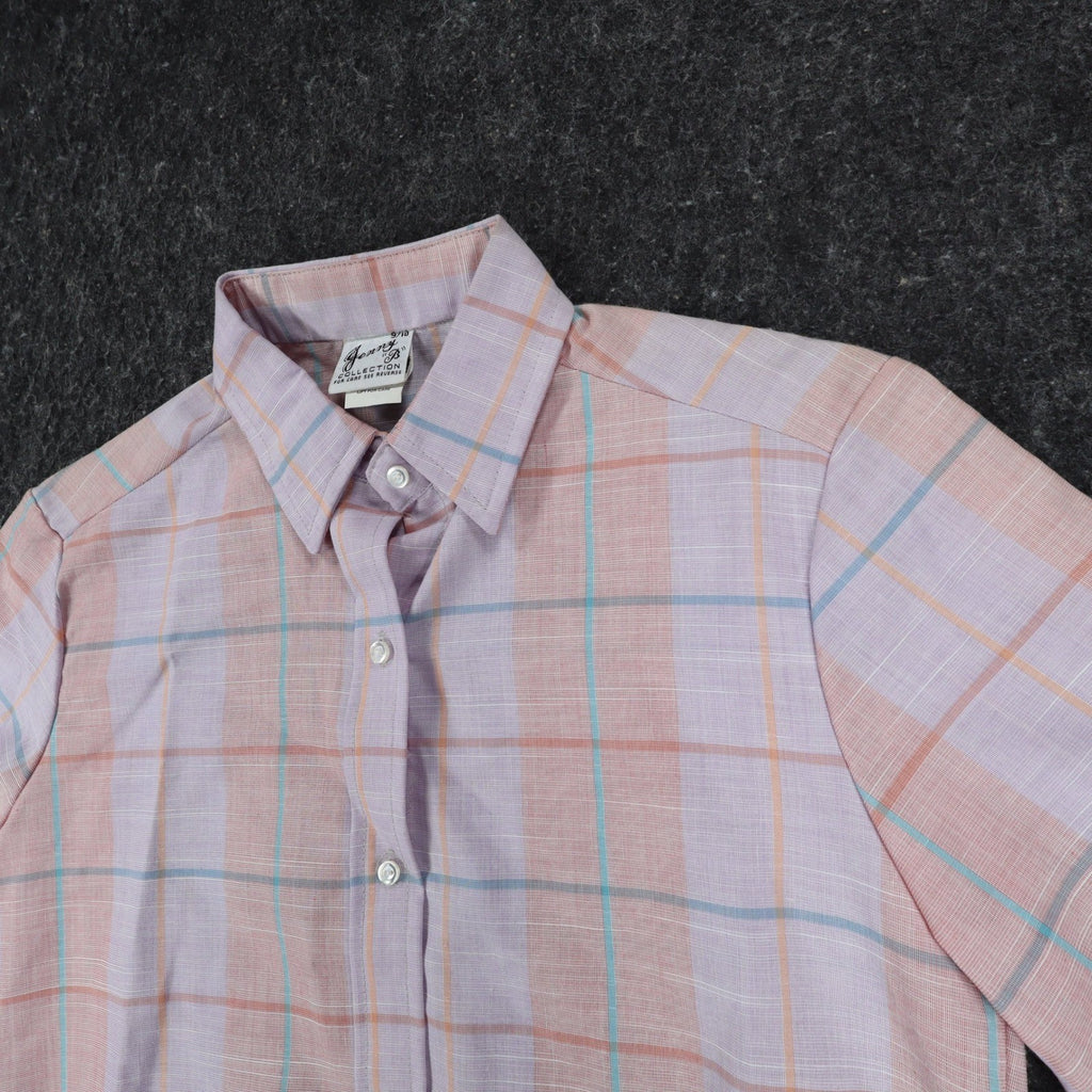 Jenny B Collection Plaid Shirt Womens 9/10 Vintage 80s Pink Pastel Short Sleeve - take2supply