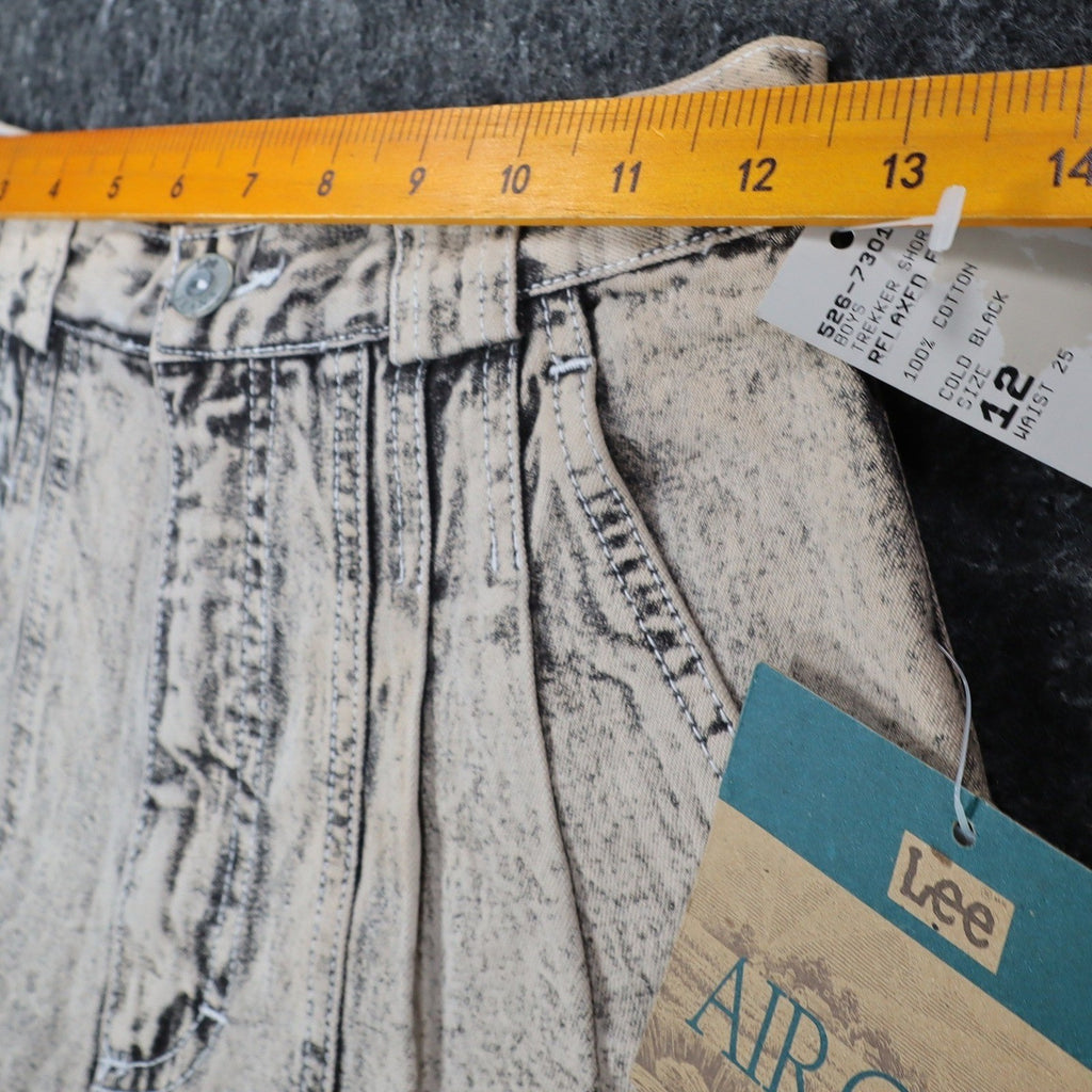 Lee Trekker Shorts Boys 12 Vintage 90s Black Acid Wash Relaxed Fit Cotton NWT - take2supply